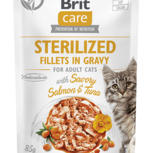 BRIT CARE Cat Sterilized Fillets in Gravy with Savory Salmon & Tuna - Pouch