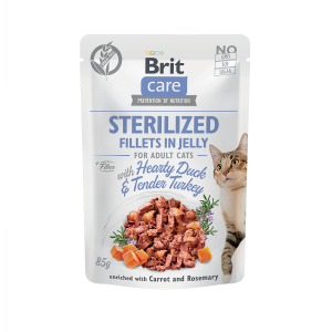 BRIT CARE Cat Sterilized Fillets in Jelly with Hearty Duck & Tender Turkey - Pouch