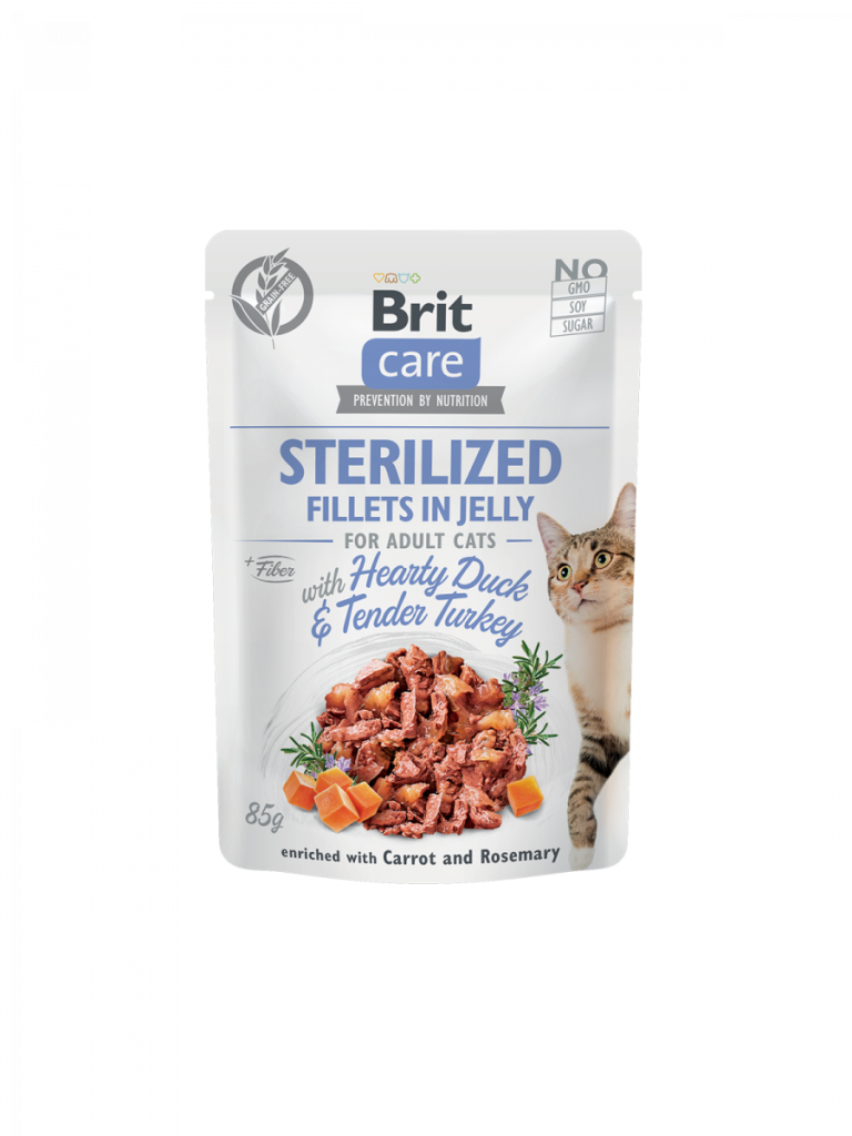 BRIT CARE Cat Sterilized Fillets in Jelly with Hearty Duck & Tender Turkey - Pouch