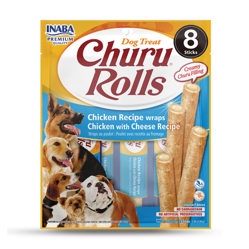 INABA Churu Rolls Dog Pollo con Queso - 8 Tubos