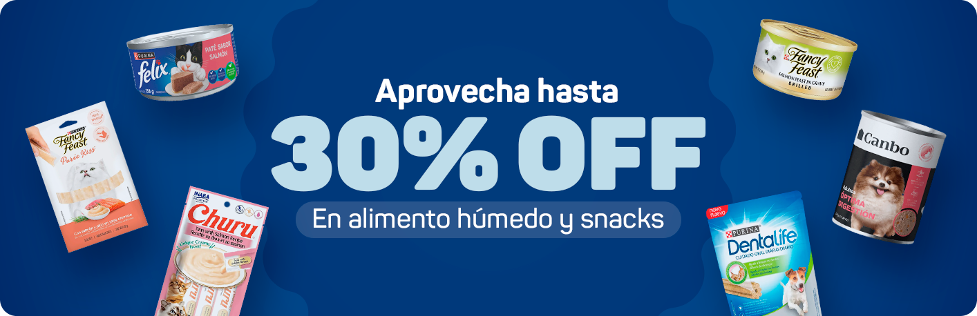Aprovecha hasta 30% OFF en alimento húmedo y snacks