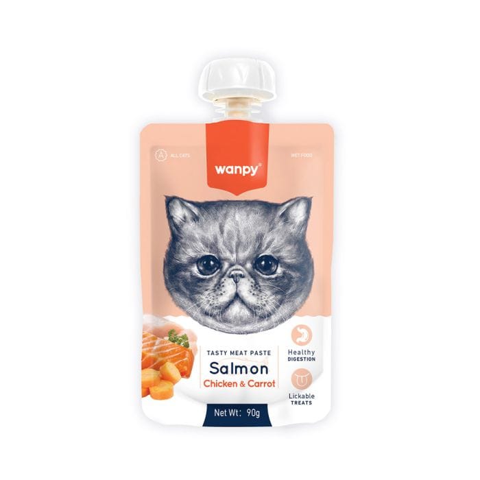 WANPY Cat Tasty Meat Paste Salmón, Pollo y Zanahoria para Gatos