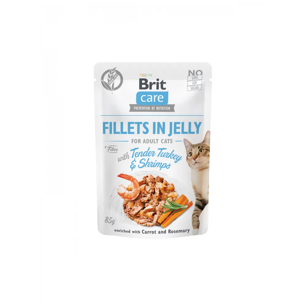 BRIT CARE Cat Fillets in Jelly with Tender Turkey & Shrimps - Pouch