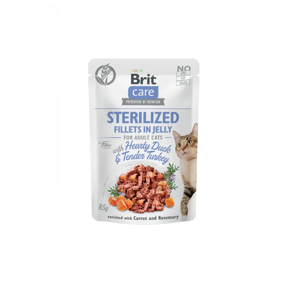 BRIT CARE Cat Sterilized Fillets in Jelly with Hearty Duck & Tender Turkey - Pouch